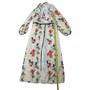 Women's Floral Print Ruffle Long Robe Duster Kimono Beach Cover-Up Tie Belt thumbnail 5