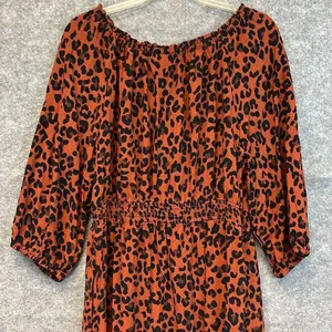 KNOX‎ ROSE Dress Size Large Smocked Elastic Waist Animal Print Rust Large Fall thumbnail 11
