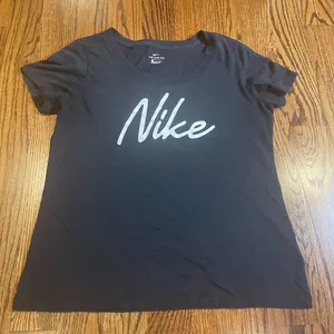 Nike Women's Black Dri-FIT Script-Logo Training T-Shirt Size L thumbnail 1
