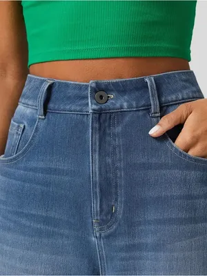 Halara Flex High Waisted Pockets Rolled Hem Wide Leg Washed Casual Jeans thumbnail 3