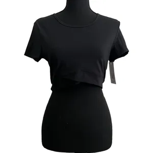 Halara Cloudful Fabric Crossover Hem Cropped Sports Top Medium Women’s Black NWT thumbnail 2