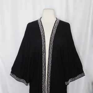 Anthropologie LEIFNOTES Twirled Trim Beaded Kimono Cardigan Sweater Black Small thumbnail 3