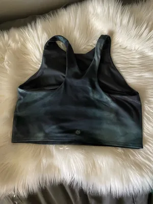 Athleta Womens Conscious Crop Top Tie Dye Printed Built in Bra Black thumbnail 4