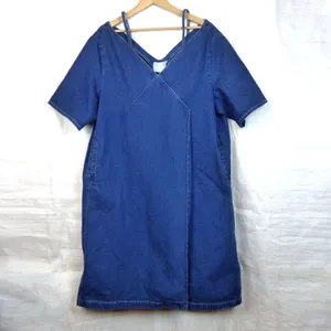 ASOS Denim Mini Dress Womens US 12 Blue V Neck Short Sleeve NWT WHITE Label thumbnail 2