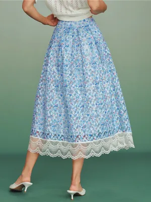 Rihoas Blue Floral Lace A-Line Skirt thumbnail 6