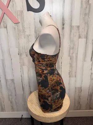 Primark Print Mesh Mini Dress Womens 2XS Bodycon Ruched thumbnail 4