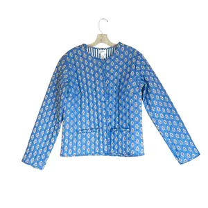 NWOT Japna Blue Floral Quilted Jacket Blue Small thumbnail 6