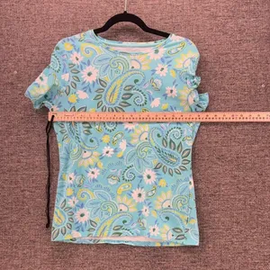 Talbots Skinny Tee M Aqua Paisley Floral Artistic Maximalist Eclectic Artsy‎ thumbnail 8