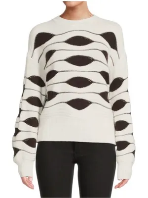 Nanette Lepore Cream vintage Sweater with brown Wave design Size Large thumbnail 1