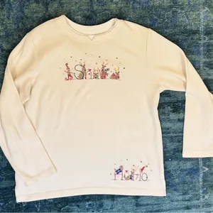 White Stag L Christmas Holiday Top Embroidered Reindeer Rhinestone Bells Snow thumbnail 2