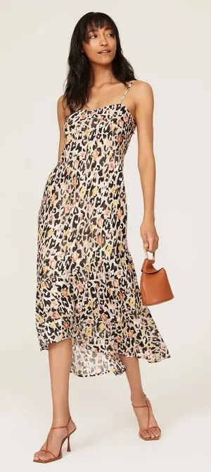 Anthropologie Hutch Animal Print Satin High-Low Slip Ruffle‎ Hem Dress Sz Small thumbnail 1