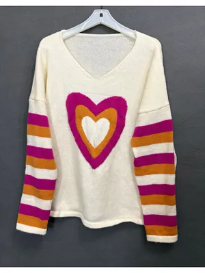 Women’s Plus 4XL Ivory Knit Pullover Sweater Crew Neck Striped Sleeves thumbnail 1