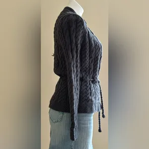 Willi Smith Gray Knit Cable Cardigan No Buttons with Belt 100% Cotton SZ S thumbnail 5