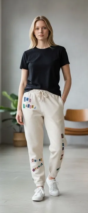 Vintage Havana Sweatpants S‎ Oatmeal Graphic Streetwear Joggers Y2K Patches thumbnail 1
