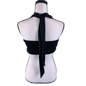 Aakaa Mary Pant Set Halter Top Size Small Black Smocked Wrap NWT thumbnail 5