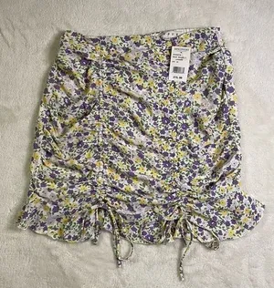 NWT HYFVE Lilac Floral Ruched Mini Skirt with Ruffles size M thumbnail 1