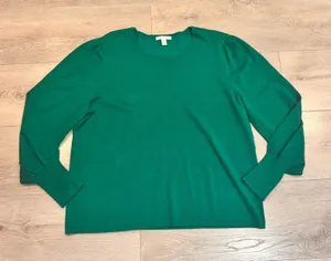 Cato‎ Green Knit Sweater Crew Neck Sz XLarge XL Puff Sleeve Ribbed Cuff Pullover thumbnail 1