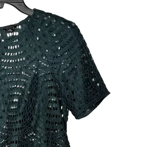 Ann Taylor Lace Top Blouse Size Small Green SS Womens Nylon Polyester Cotton‎ thumbnail 3