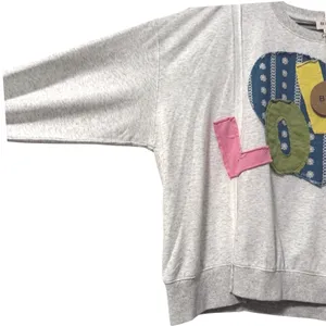 BiBi Pullover‎ Sweatshirt Gray Artsy Love Boho Patchwork Graphic Women XL/XXL thumbnail 3