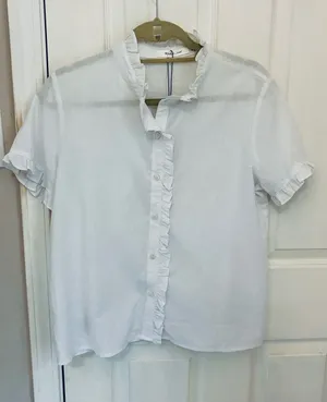 NWT!! Mustard Seed Play It Cool Short Sleeve Ruffle Trim Linen Blend Top thumbnail 1