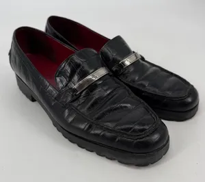 Ralph Lauren‎ Veronique Black Croc Embossed Leather Loafers RL Logo Size 9B thumbnail 1