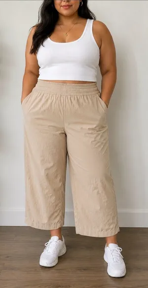 Old Navy Beige Wide-Leg Cropped Pants thumbnail 1