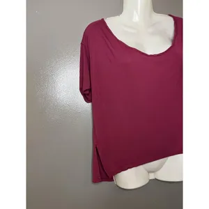 We The Free Shirt Womens Small Red Scoop Neck Short Sleeve Relaxed Asym Hem Top thumbnail 3