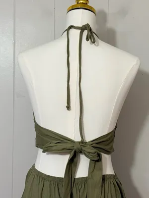 VICI Olive Green Halter Cutout Maxi Dress Linen Blend Open Back Size Large thumbnail 4
