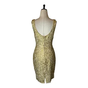Carmen Marc Valvo Dress Women 4‎ Gold Silk Metallic Embroidered Mini Shea… thumbnail 2