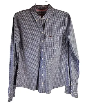 Hollister Button up Shirt Long‎ Sleeve Women's Size L Blue Checked thumbnail 1