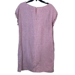 Antibes Blanc Linen Pink Fringe Sleeve Dress Size Medium thumbnail 5