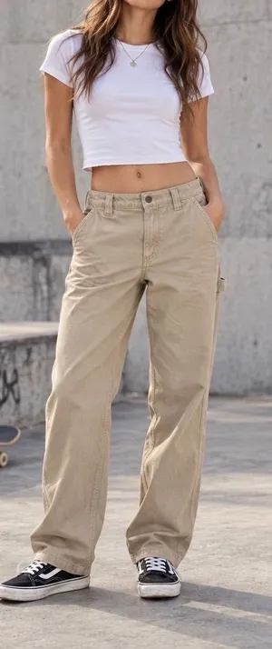 Aritzia TNA Carpenter Jeans Women's 6 Tan Utility Skater Straight Leg Relaxed thumbnail 1