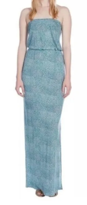 Joie Dalila Blue Green All Over Leaf Pattern Strapless Coastal Beach Maxi Dress‎ thumbnail 1