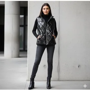 Michael Kors Quilted Puffer Vest Women Large Black Shiny Streetwear Luxe Winter thumbnail 2