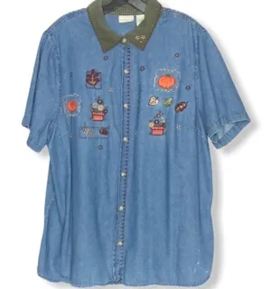 Vintage White Stag Plus Woman Embroidered Shirt thumbnail 1