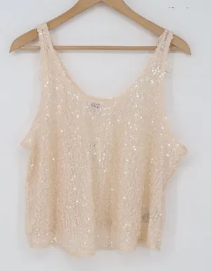 Old Navy Tank Top Womens XL Peach Sequin Mesh Sleeveless NEW thumbnail 1