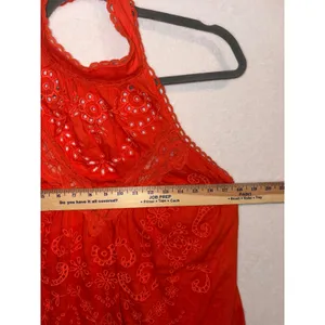 Anthropologie Orange Eyelet Lace Halter Maxi Dress‎ boho Open Back NWT Size L thumbnail 11