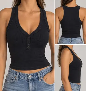 Abercrombie & Fitch XS Black Ribbed Henley Tank Top Y2K Fitted thumbnail 2