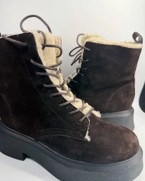 Steve Madden Jazmin faux fur-lined‎ suede lace-up side zip combat boots thumbnail 1