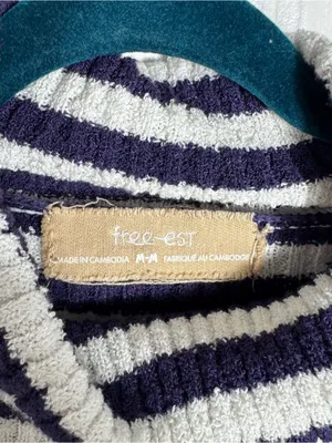 Free People Super Stripe Sweater Ribbed Turtleneck Stretch Knit Medium thumbnail 6