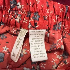 Japna Women's Size Medium Wide Leg Pants Orange Red Floral Pull On Elastic Waist thumbnail 9