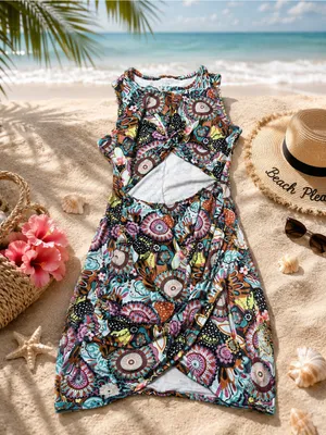 SHEIN Multicolor Floral Paisley Maxi Dress with cutout- Turquoise, Pink, Yellow thumbnail 2