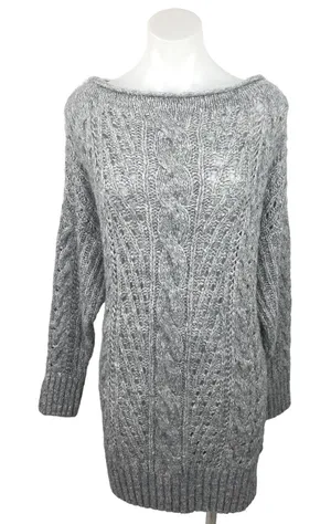 Asos Gray Cable Knit Crochet Boat Neck Long Sleeve Pullover Sweater Dress Sz 6 thumbnail 1