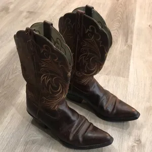 Ariat Snip Toe Brown Leather Cowgirl Boots Scallop thumbnail 2