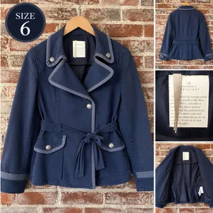 EUC Anthropologie Gramercy Peacoat Blazer Jacket Blue Military Style Coat Sz 6 thumbnail 2