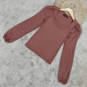 Abercrombie & Fitch Women’s Ribbed Puff Sleeve Longsleeve Shirt in Mauve M thumbnail 2