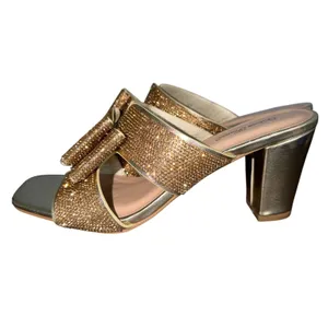 Valenti Franco Becci-3 Womens Gold Rhinestone Bow‎ Block Heel Slide Mules 8.5M thumbnail 3