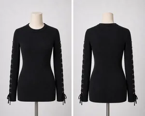 Ribbed Lace-Up Long Sleeve Dress thumbnail 2