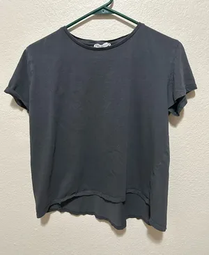 Zara Gray Cropped Tee Size Medium 100% Cotton Casual Minimalist Basic thumbnail 1