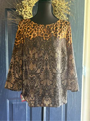 Ann Taylor Leopard & Lace-Effect Tunic Top - silky feel Polyester size Small thumbnail 1